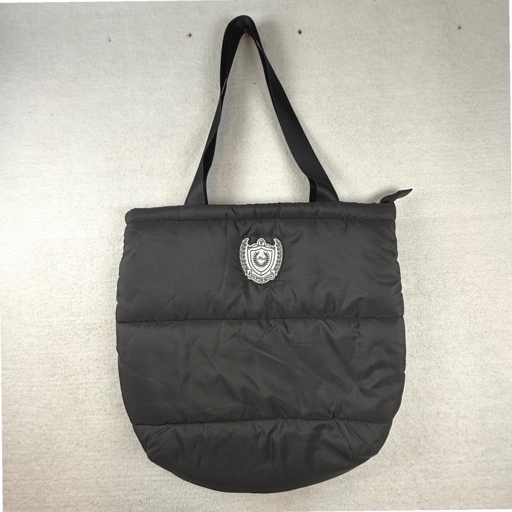 Victorias Secret PINK Black Puffer Tote Bag Quilted Crest Patch collegiate